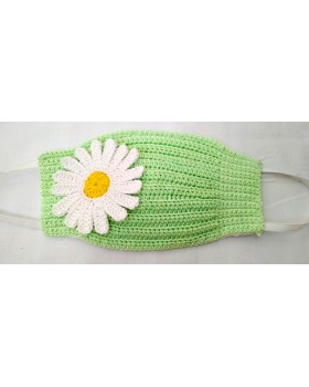 Happy Threads Handmade Crochet Cotton Masks with Floral Motifs- Green & White